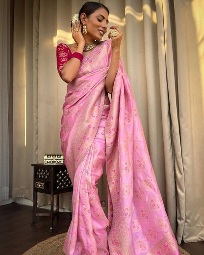 "Twilight Blossom: The Ethereal Lavender and Pink Saree"