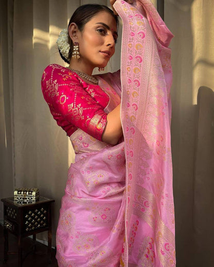 "Twilight Blossom: The Ethereal Lavender and Pink Saree"