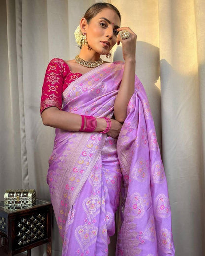 "Twilight Blossom: The Ethereal Lavender and Pink Saree"