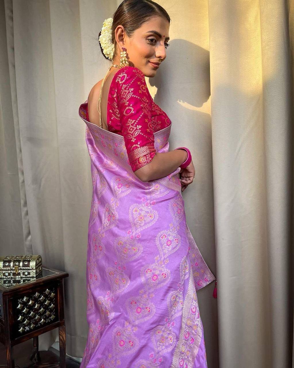 "Twilight Blossom: The Ethereal Lavender and Pink Saree"