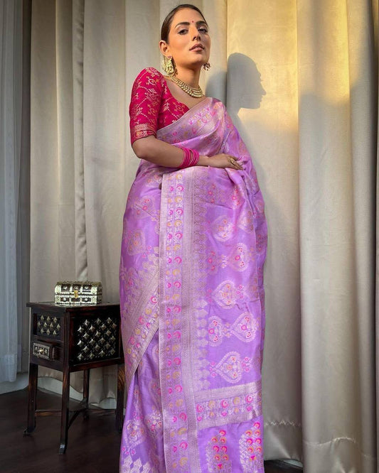 "Twilight Blossom: The Ethereal Lavender and Pink Saree"