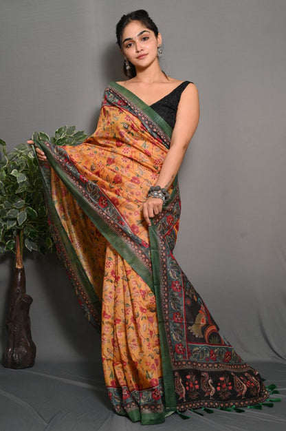 "Garden Reverie: The Charming Green Saree"