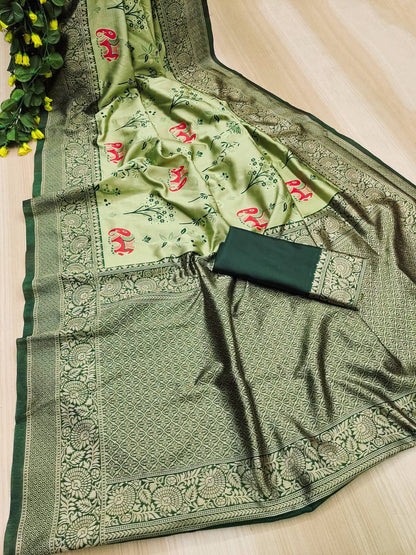 "Emerald Tusk: The Opulent Mustard Saree"