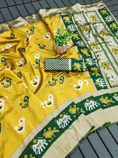 "Verdant Glow: Embracing Tradition with a Yellow and Green Saree"