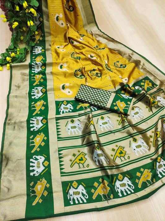 "Verdant Glow: Embracing Tradition with a Yellow and Green Saree"