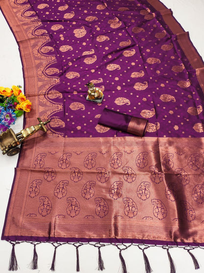 "Lavish Lavender: The Royal Purple and Gold Saree"