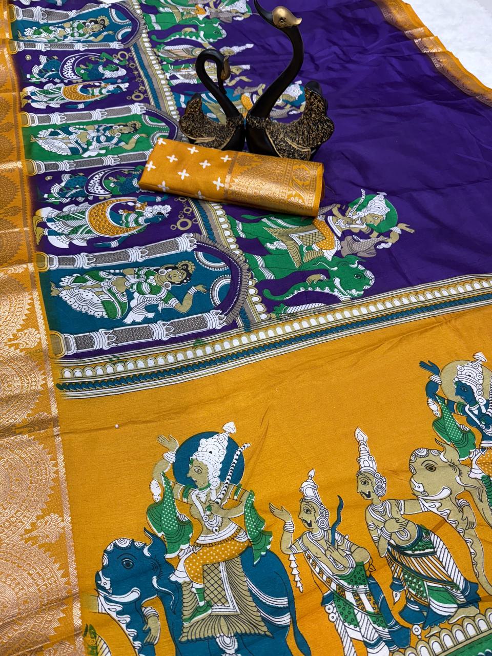 "Mythic Radiance: The Green Kaleidoscope of Legends Saree"