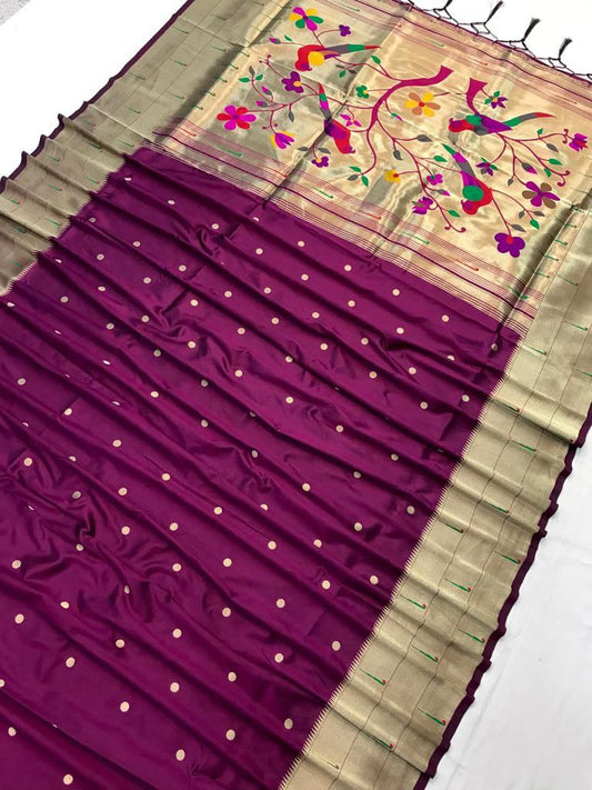 "Purple Paradise: New Collection with Golden Accents Paithani  Saree"