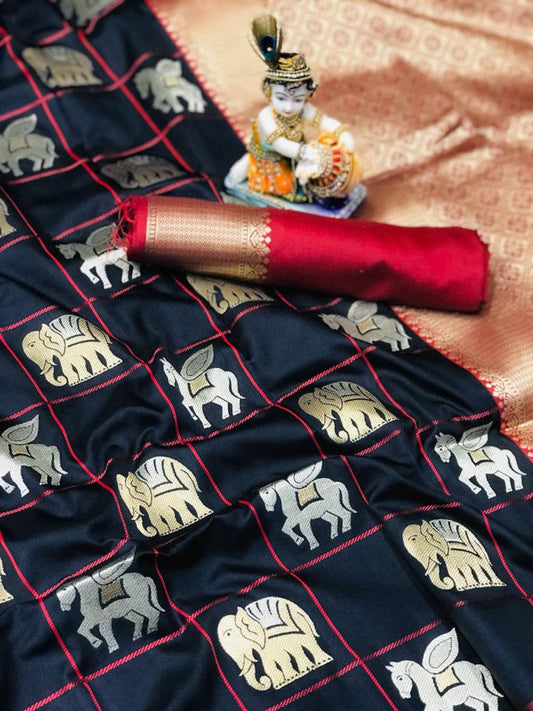 "Cultural Essence: Black and Red Paithani Cotton Silk Saree"