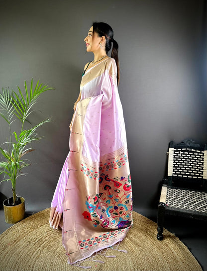 "Elysian Sky: Sky Blue Paithani Silk Creation"