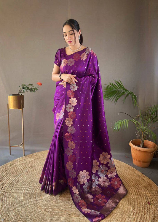 "Amethyst Garden: The Graceful Purple Saree"